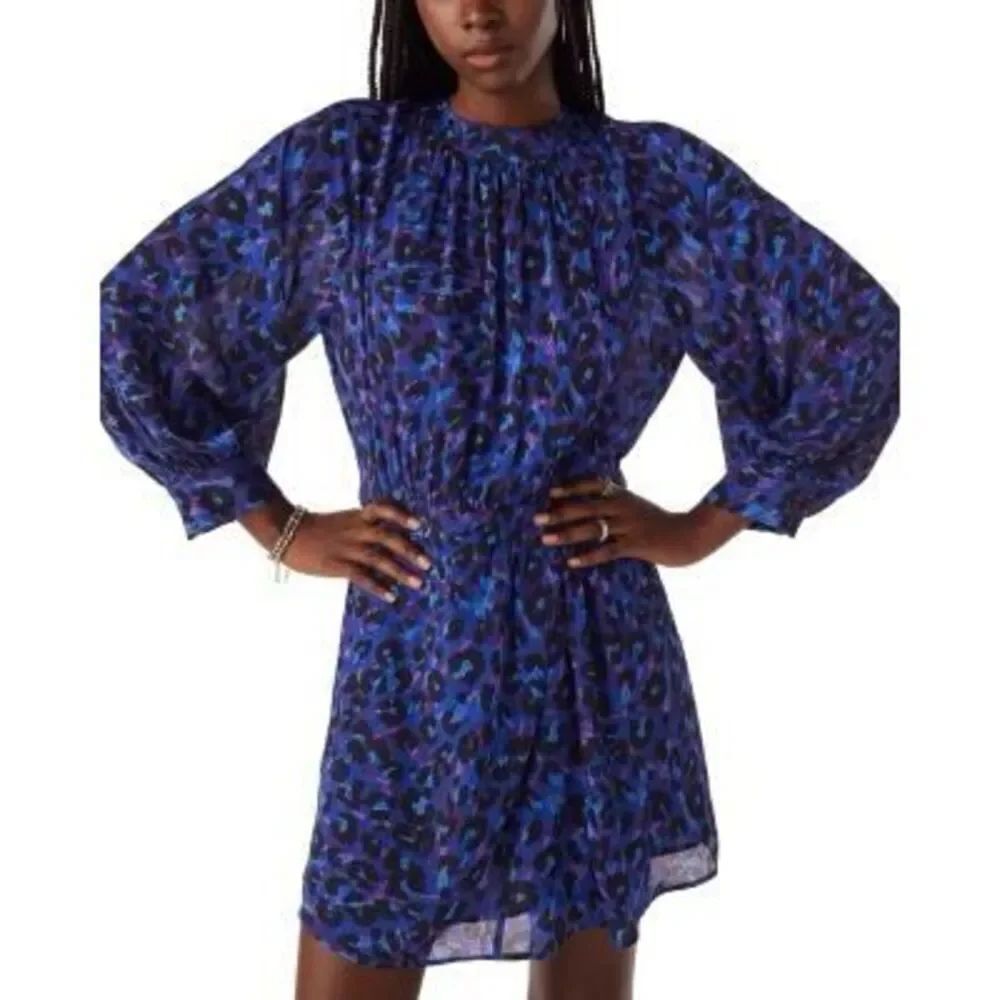 ba&sh Robe Logan Animal Print Bishop Sleeve Mini Dress Size XS